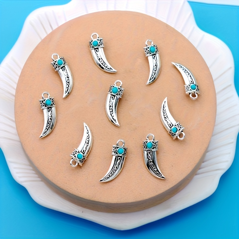 10pcs Antique Silvery Blue Ox Horn Pendant Charms